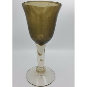 VTG Smoky Quartz Heavy Art Glass Vase 13" Tall Chalice Bubble Crackle Brown Gray